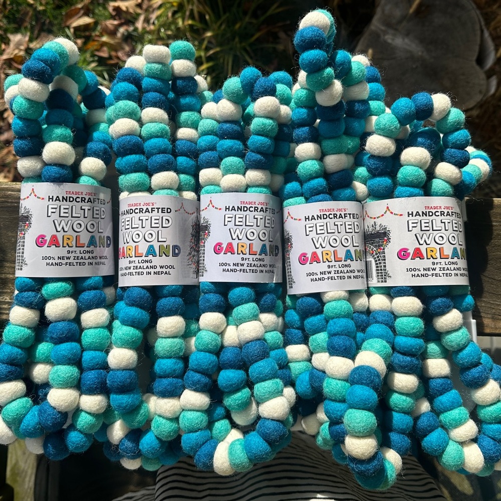 New Trader Joe’s Handcrafted Felted Wool Garland in Blue and White (set of 5)